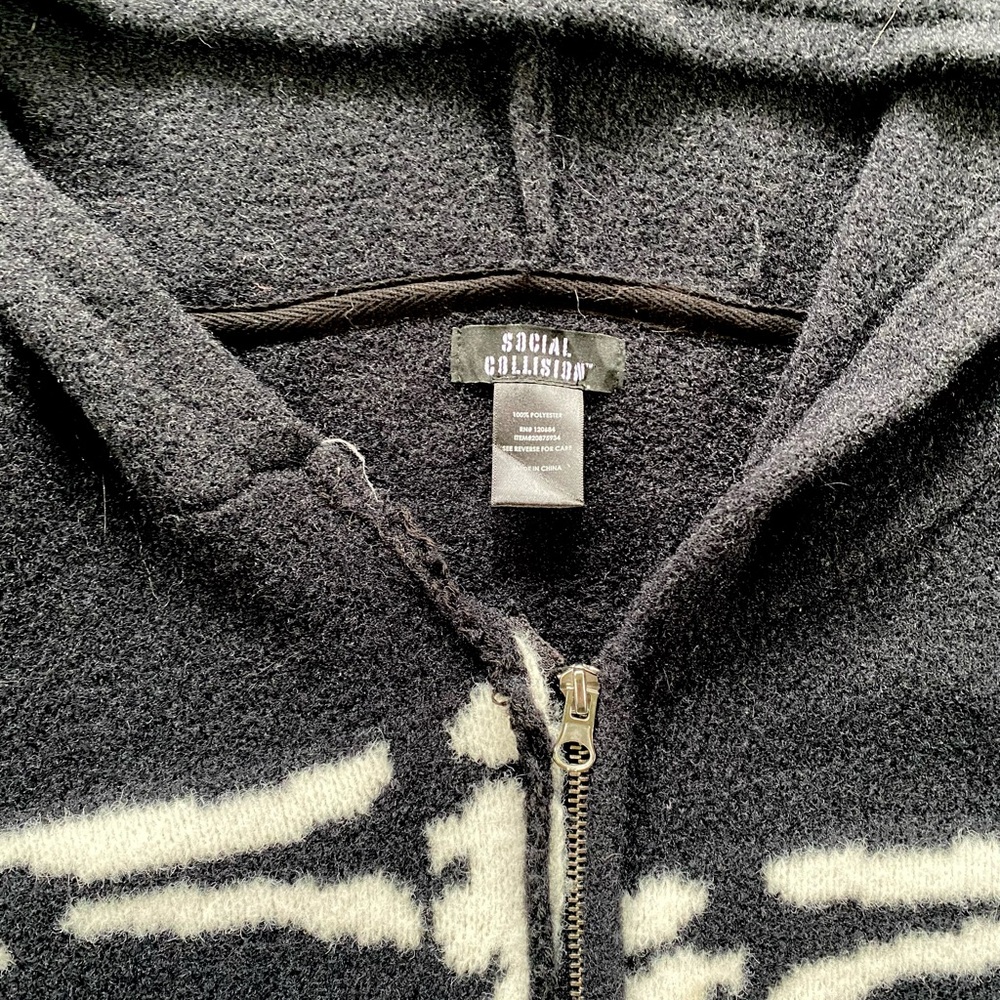 Social Collision Black and White Zip Skeleton Hoodie- Size 1 - Picture 3 of 8
